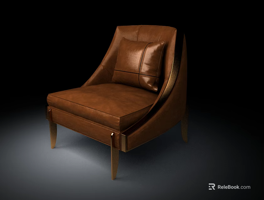 Single Sofa Leather Upholstered Modern Design With Stylish Backrest Comfortable Seat And Wooden Legs 3d model 