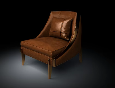 Single Sofa Leather Upholstered Modern Design With Stylish Backrest Comfortable Seat And Wooden Legs 3d model