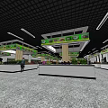 Supermarket Department Store Interior With Green Billboards Stalls Bright Light Tubes And Customers