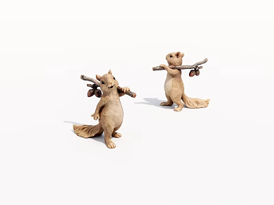 Cute Squirrel Figurines Holding Branches With Nuts For Home Decorative 3d model