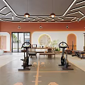 Modern Gym Interior With Spin Bikes And Various Fitness Equipment