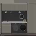 Modern Balcony Cabinet Interior Design With Countertop Sink And Double Washing Machine Dryer