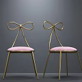 Elegant Modern Dining Chairs With Golden Frame Bow Shaped Backrest And Pink Blue Seats