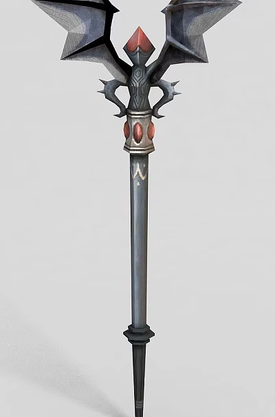 Innovative Technology Exhibition Hall Displaying Metal Pole With Red Gems And Decorative Top 3d model