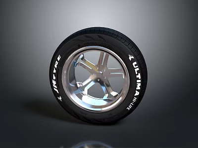 ULTRA TIRE Modern Black Rubber with Silver Spoke Wheel Rim and Stylish Design 3d model