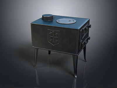 Vintage Kitchen Stove With Circular Cooktop Decorative Emblem And Slender Legs 3d model