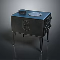 Vintage Kitchen Stove With Circular Cooktop Decorative Emblem And Slender Legs