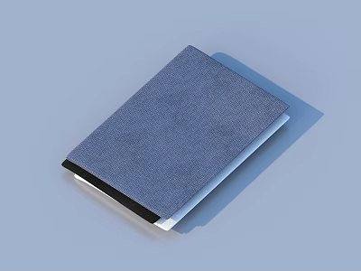 Blue Fabric Cover Notebook With Black And White Bottom On Light Blue Background 3d model