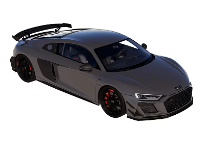 Gray Sleek Audi Sports Car With Black Rear Spoiler Black Wheels And Red Brake Calipers 3d model