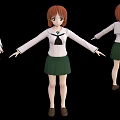 Anime School Uniform Character Red Hair Green Skirt Three Angle Standing Poses