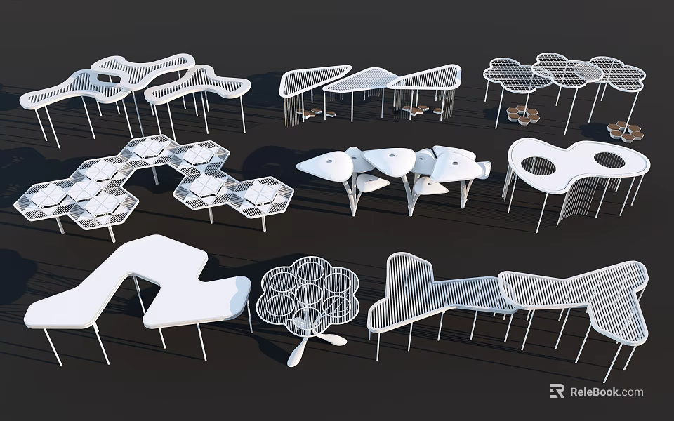 Modern Outdoor Pergola Designs With Various Geometric Shapes And White Structures 3d model 