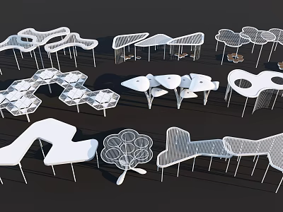 Modern Outdoor Pergola Designs With Various Geometric Shapes And White Structures 3d model