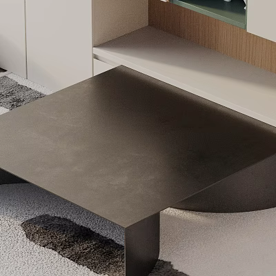 Modern Sofa Coffee Table Set With Black Surface And Light Cabinets On Living Room Rug 3d model
