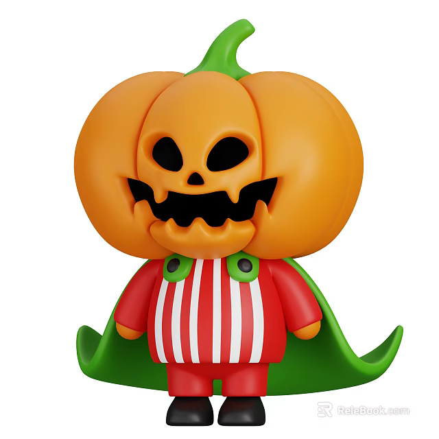 Game Movie Pumpkin Shaped Character in Red White Striped Outfit With Green Cape 3d model 