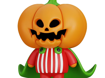 Game Movie Pumpkin Shaped Character in Red White Striped Outfit With Green Cape 3d model