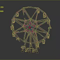 Detailed Ferris Wheel Model With Metal Frame And Colorful Star Center
