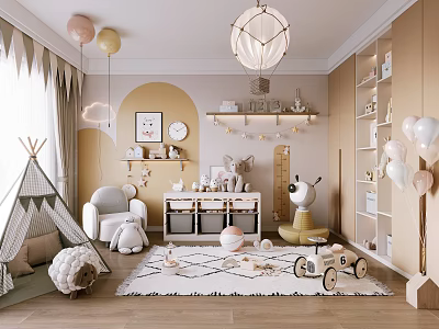 Cozy Kids Room With Teepee Balloons And Toys 3d model