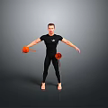 Male Character in Black Outfit Standing With Orange Creature Against Gray Background