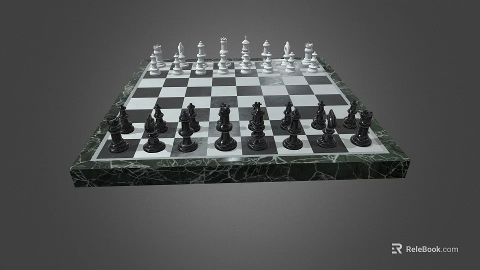 Classic Chess Board Game Set With Black White Pieces And Marble Base 3d model 