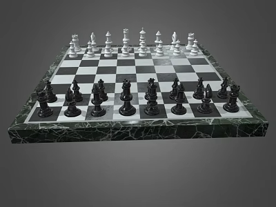 Classic Chess Board Game Set With Black White Pieces And Marble Base 3d model