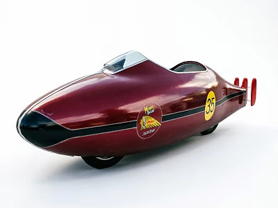 Maroon Streamlined Car With Duesenberg Badge And Number 55 Vintage Racing Design And Tail Fins 3d model