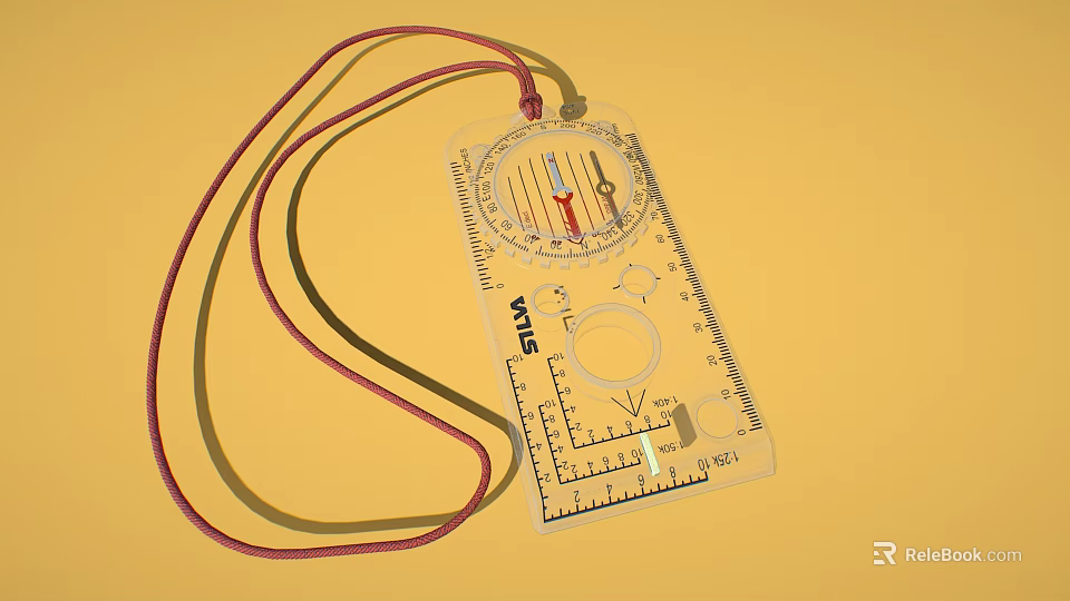 Transparent Plastic Compass With Red Lanyard Scales Pointer And Various Shaped Holes 3d model 
