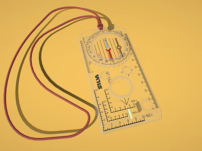 Transparent Plastic Compass With Red Lanyard Scales Pointer And Various Shaped Holes 3d model
