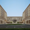 Modern Office Building Exterior With Glass Curtain Walls And Landscaped Trees