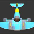 3D Rendered Blue Passenger Plane Toy With Yellow Gray Details Propeller And Wings