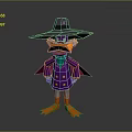 Purple 3D Cartoon Character With Wide Brimmed Hat And Metallic Wing Structures