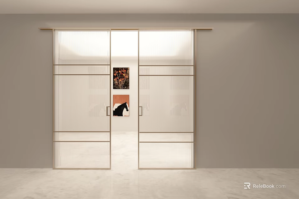 Modern Interior Sliding Glass Doors With Framed Design And Transparent Panels 3d model 