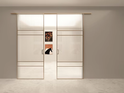 Modern Interior Sliding Glass Doors With Framed Design And Transparent Panels 3d model
