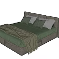 Double Bed With Green Bedding Gray Headboard Pillows And Throw Blanket 3d model