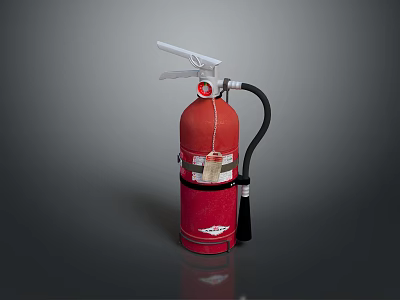 Red Fire Extinguisher With White Handle And Black Hose For Home Safety 3d model
