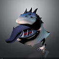 Cute Cartoon Blue Monster Character With Spiked Back Large Tongue And Sharp Teeth