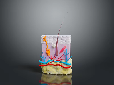 Detailed Skin Structure Anatomical Model With Colorful Layers And Components 3d model