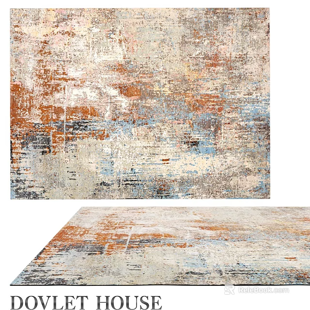 Square Rug With Artistic Abstract Orange Blue Gray Textured Patterns For Modern Home 3d model 