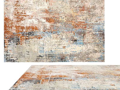 Square Rug With Artistic Abstract Orange Blue Gray Textured Patterns For Modern Home 3d model