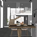 Modern Living And Dining Room Interior With Sofa Coffee Table Artwork And Dining Chairs