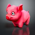 Cute Pink Cartoon Pig With Big Eyes Standing On Black Background With Reflection