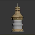 Brass Vintage Lantern With Metal Frame And Clear Glass Reflection 3d model