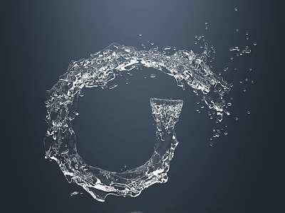 Water Splash Forming Circular Letter G With Flowing Water Droplets 3d model