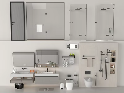 Modern Bathroom Interior Design With Vanity Washbasin Mirror Faucet And Storage 3d model