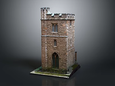 Cartoon Scene With Detailed Brick Tower Model Featuring Windows And Decorative Base 3d model