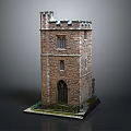 Cartoon Scene With Detailed Brick Tower Model Featuring Windows And Decorative Base 3d model