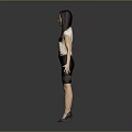Woman In White Top And Black Sheer Skirt Standing With Arms Outstretched On Dark Background 3d model