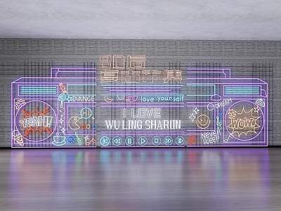 Colorful Artistic Decorative Neon Lights with Retro Wall Patterns Stars and Flames Design 3d model