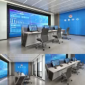 Control room console of command center monitoring room 3d model