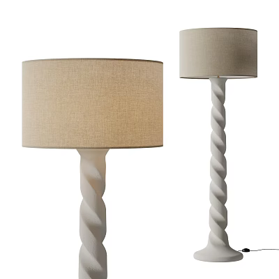Stylish Floor Lamp With Twisted Stand And Beige Fabric Lampshade For Home Interior Design 3d model