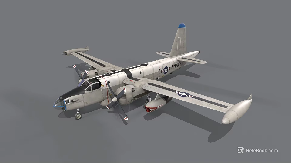 U.S. Navy Fighter Jet With Gray Body Propeller Engines And Stars On Wings 3d model 